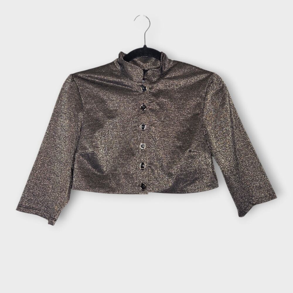 Amaio Cropped Metallic Coverup Cardigan Gold Swim Bikini Women's Med